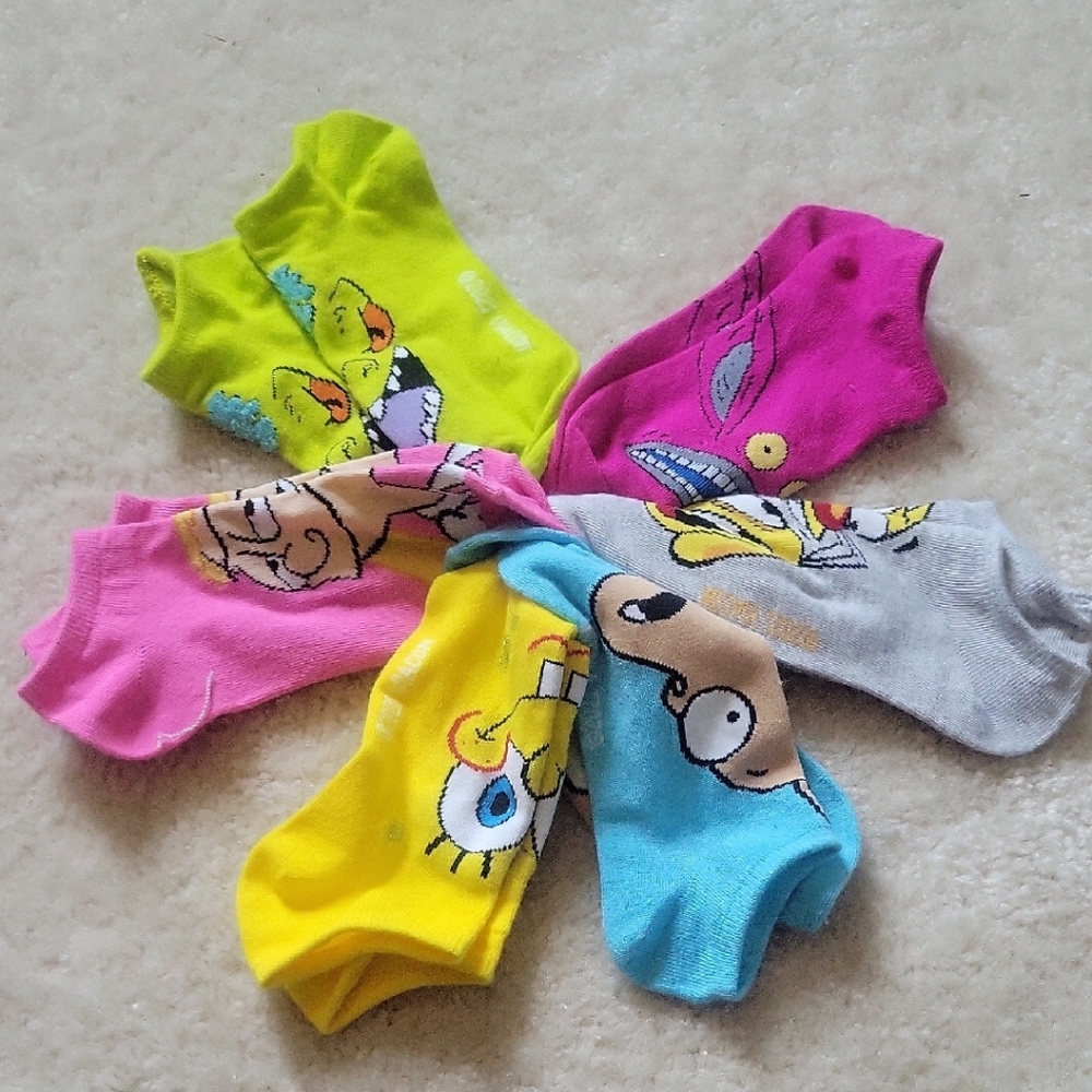 Colorful 90s Cartoon Character Ankle Socks Set